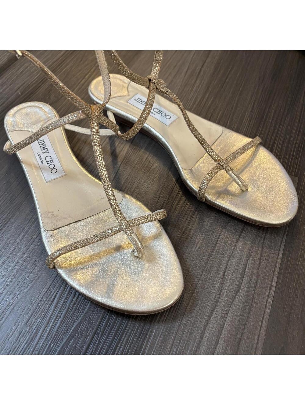 Jimmy Choo Sandals Women's Size 38 Gold Straps New Soles